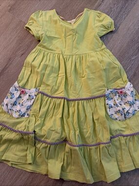 Matilda Jane Lime Green Tiered Dress with Floral Pockets